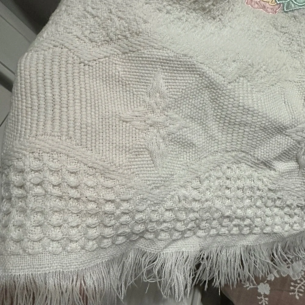 Embroidered‎ Bless This Child Baby Blanket White Fringed Woven Religious
